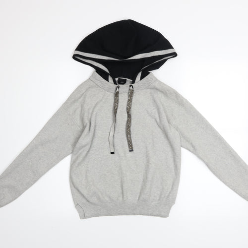 River Island Women Grey Sparkle Drawstring Hoodie Size 6