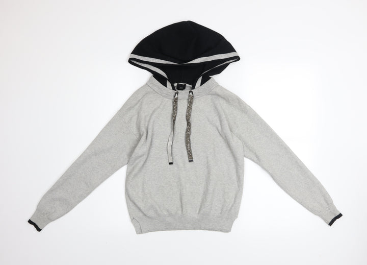 River Island Women Grey Sparkle Drawstring Hoodie Size 6