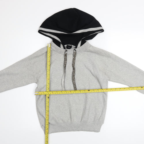 River Island Women Grey Sparkle Drawstring Hoodie Size 6