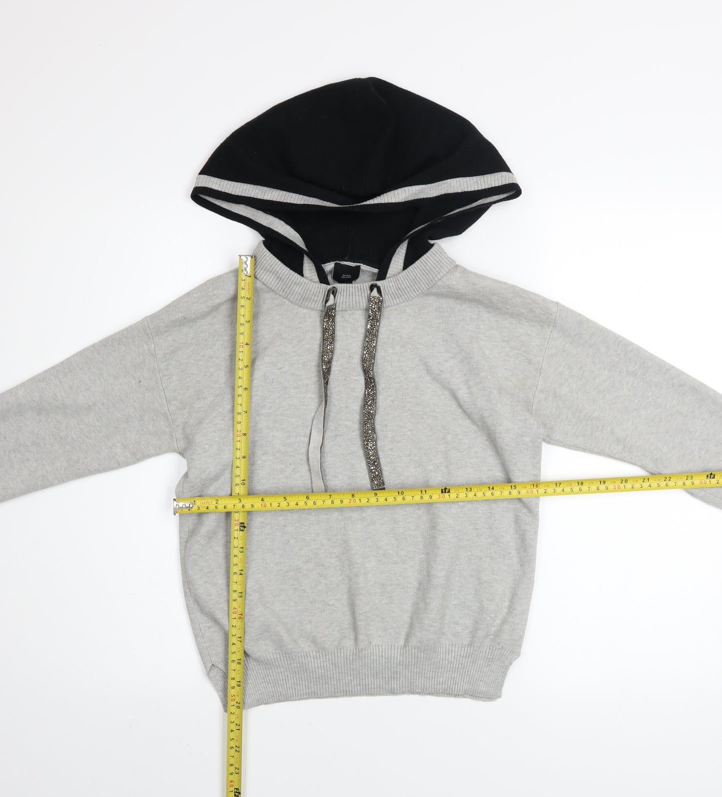 River Island Women Grey Sparkle Drawstring Hoodie Size 6