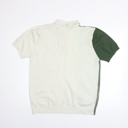 boohooMAN Men's Green Colourblock Short Sleeve Knit Polo Shirt L