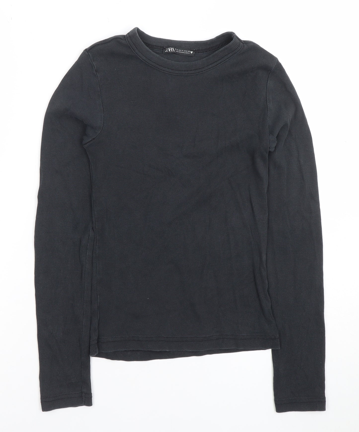 ZARA Women's Black Ribbed Long Sleeve Basic T-Shirt Size S