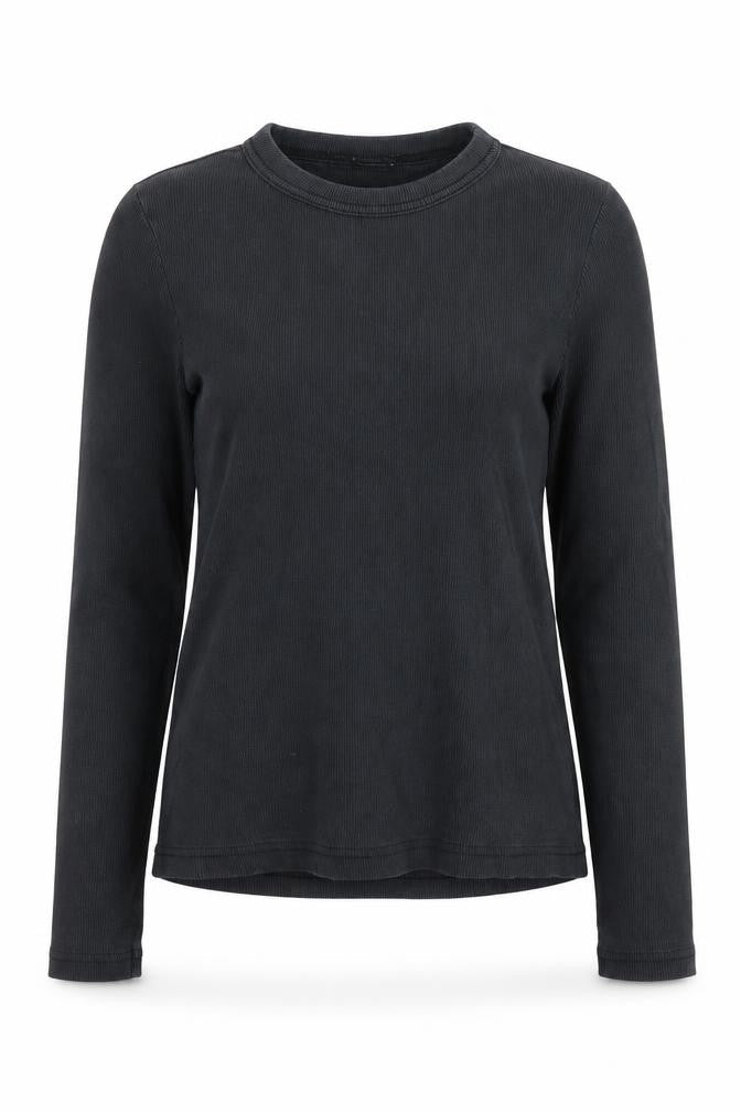 Front view of Zara Women's Black Ribbed Long Sleeve Basic T-Shirt, size S