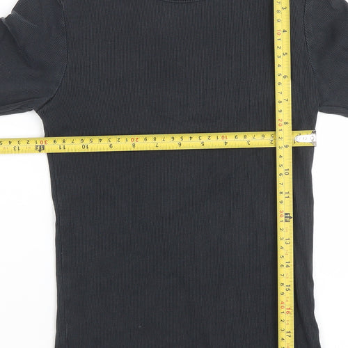 ZARA Women's Black Ribbed Long Sleeve Basic T-Shirt Size S