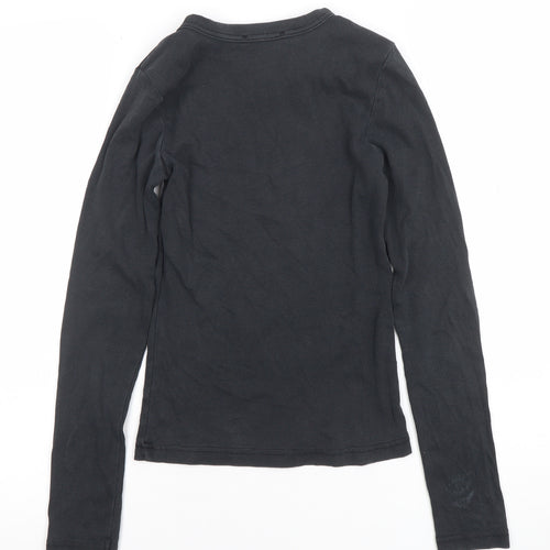 ZARA Women's Black Ribbed Long Sleeve Basic T-Shirt Size S