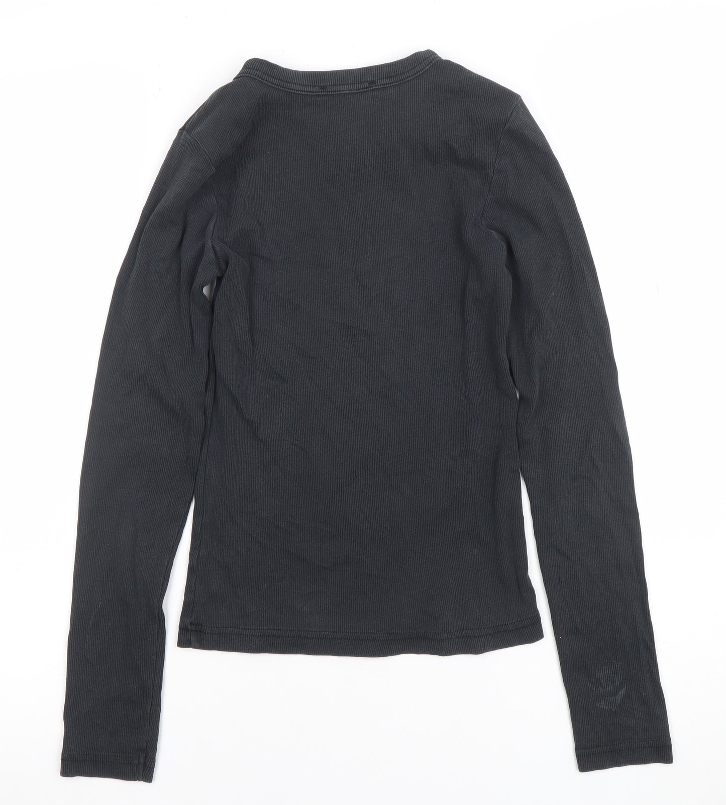 ZARA Women's Black Ribbed Long Sleeve Basic T-Shirt Size S
