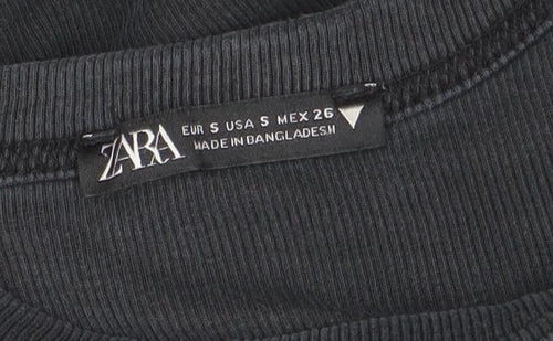 ZARA Women's Black Ribbed Long Sleeve Basic T-Shirt Size S