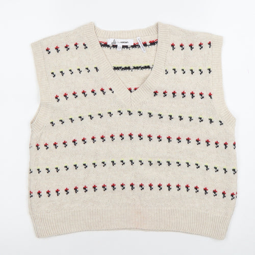 Koton Teens Beige Fair Isle Knit Sleeveless V-Neck Vest XS