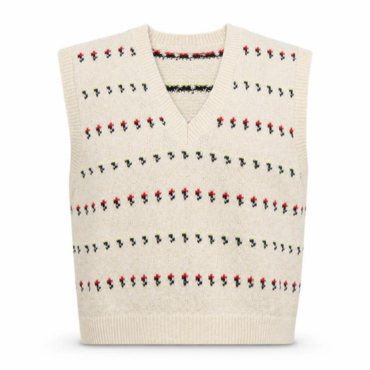 Koton Teens Beige Fair Isle Knit Sleeveless V-Neck Vest XS