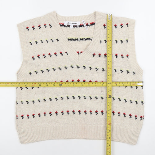 Koton Teens Beige Fair Isle Knit Sleeveless V-Neck Vest XS