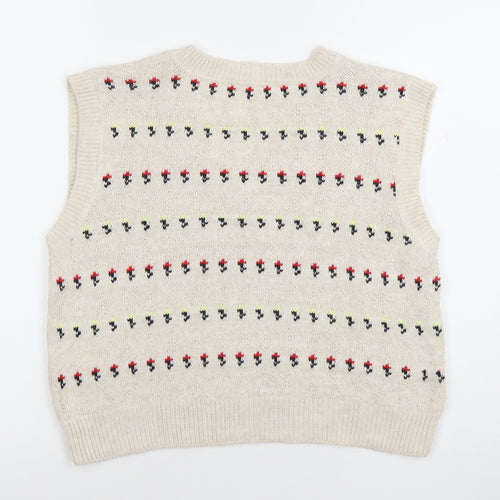 Koton Teens Beige Fair Isle Knit Sleeveless V-Neck Vest XS