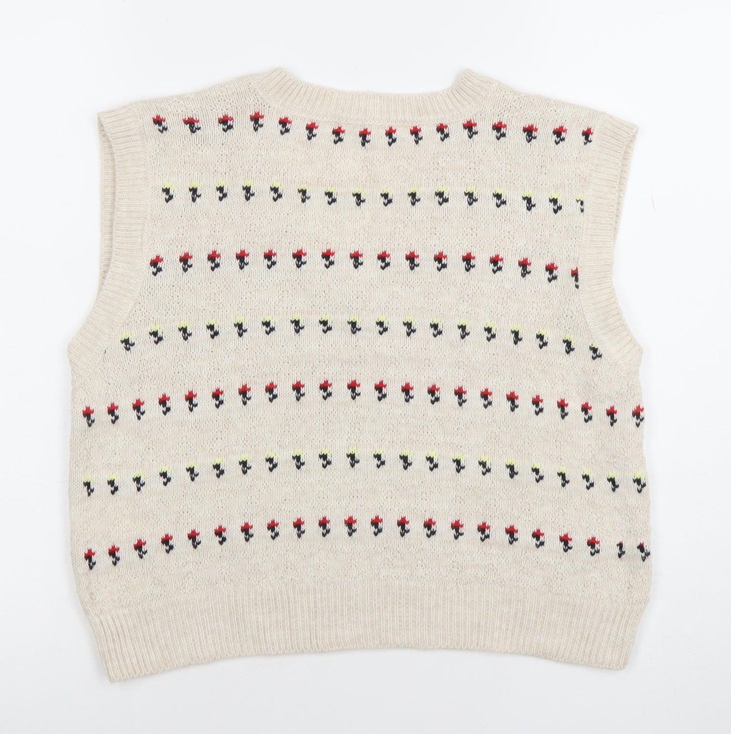 Koton Teens Beige Fair Isle Knit Sleeveless V-Neck Vest XS