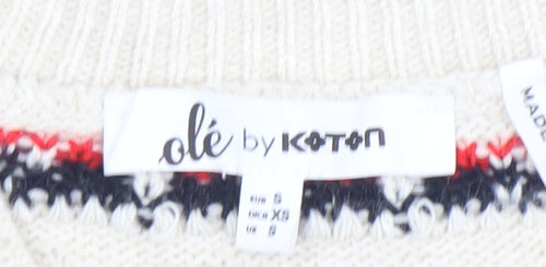Koton Teens Beige Fair Isle Knit Sleeveless V-Neck Vest XS