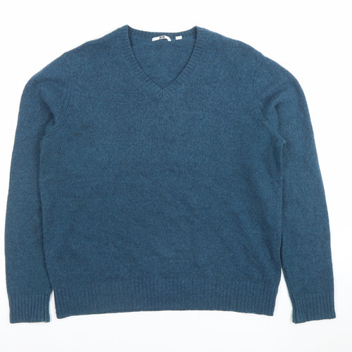 Uniqlo Men’s Blue Wool Blend V-Neck Pullover Jumper Size M