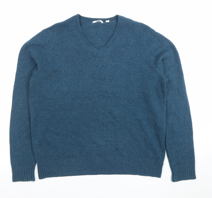 Uniqlo Men’s Blue Wool Blend V-Neck Pullover Jumper Size M