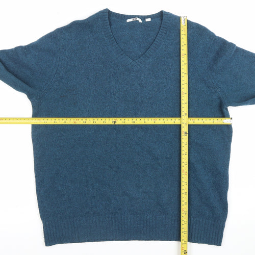 Uniqlo Men’s Blue Wool Blend V-Neck Pullover Jumper Size M