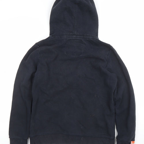Superdry Womens Black Pullover Hoodie Large Cotton Blend Fleece Lined