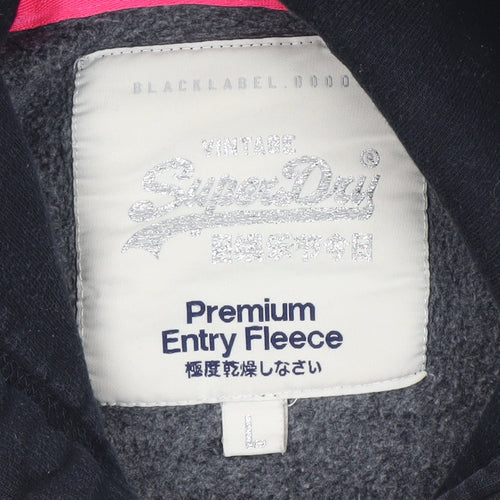 Superdry Womens Black Pullover Hoodie Large Cotton Blend Fleece Lined