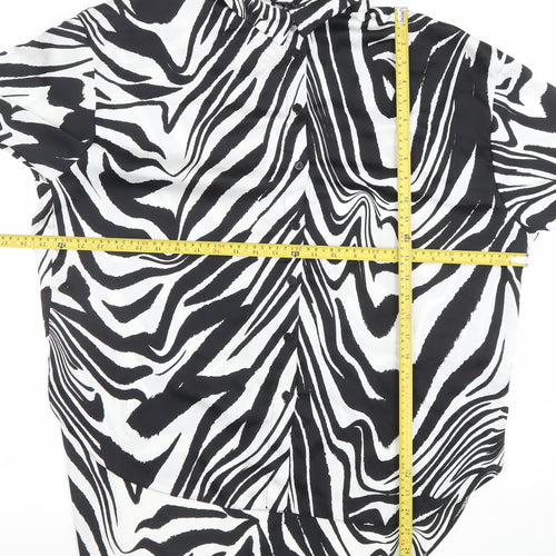 New Look Women Black White Animal Print Long Sleeve Button-Up Shirt UK 14