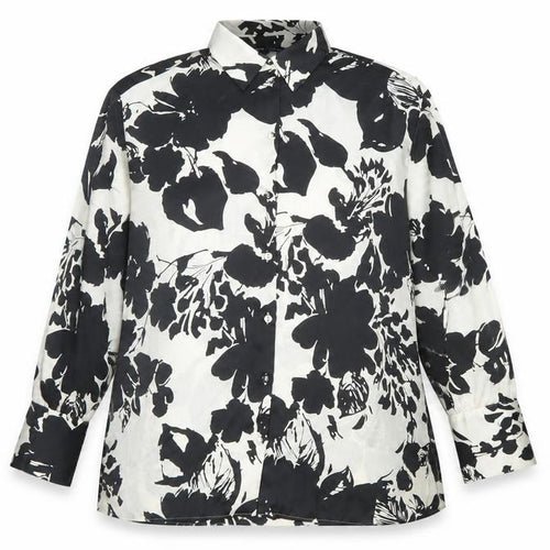 ZARA Women Black White Floral Long Sleeve Button-Up Shirt Size S