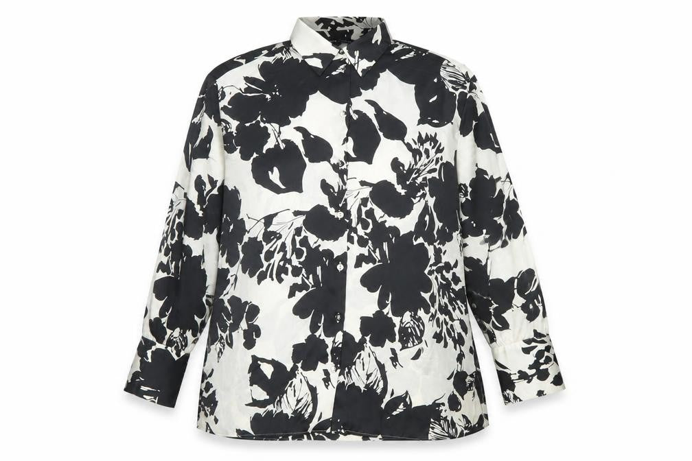 ZARA Women Black White Floral Long Sleeve Button-Up Shirt Size S