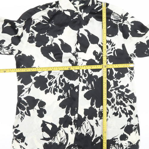 ZARA Women Black White Floral Long Sleeve Button-Up Shirt Size S