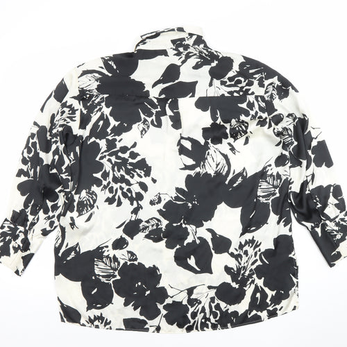 ZARA Women Black White Floral Long Sleeve Button-Up Shirt Size S