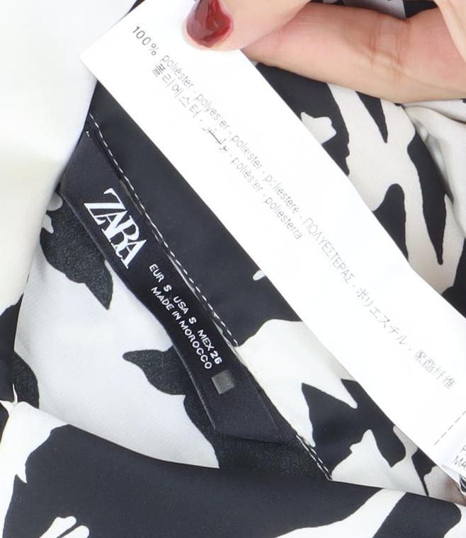 ZARA Women Black White Floral Long Sleeve Button-Up Shirt Size S