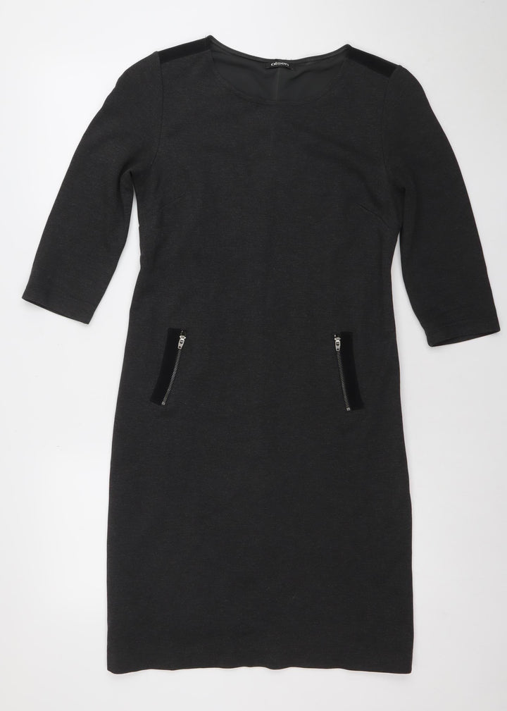 Olsen Women Black Size 10 Shift Knee Length 3/4 Sleeve Dress