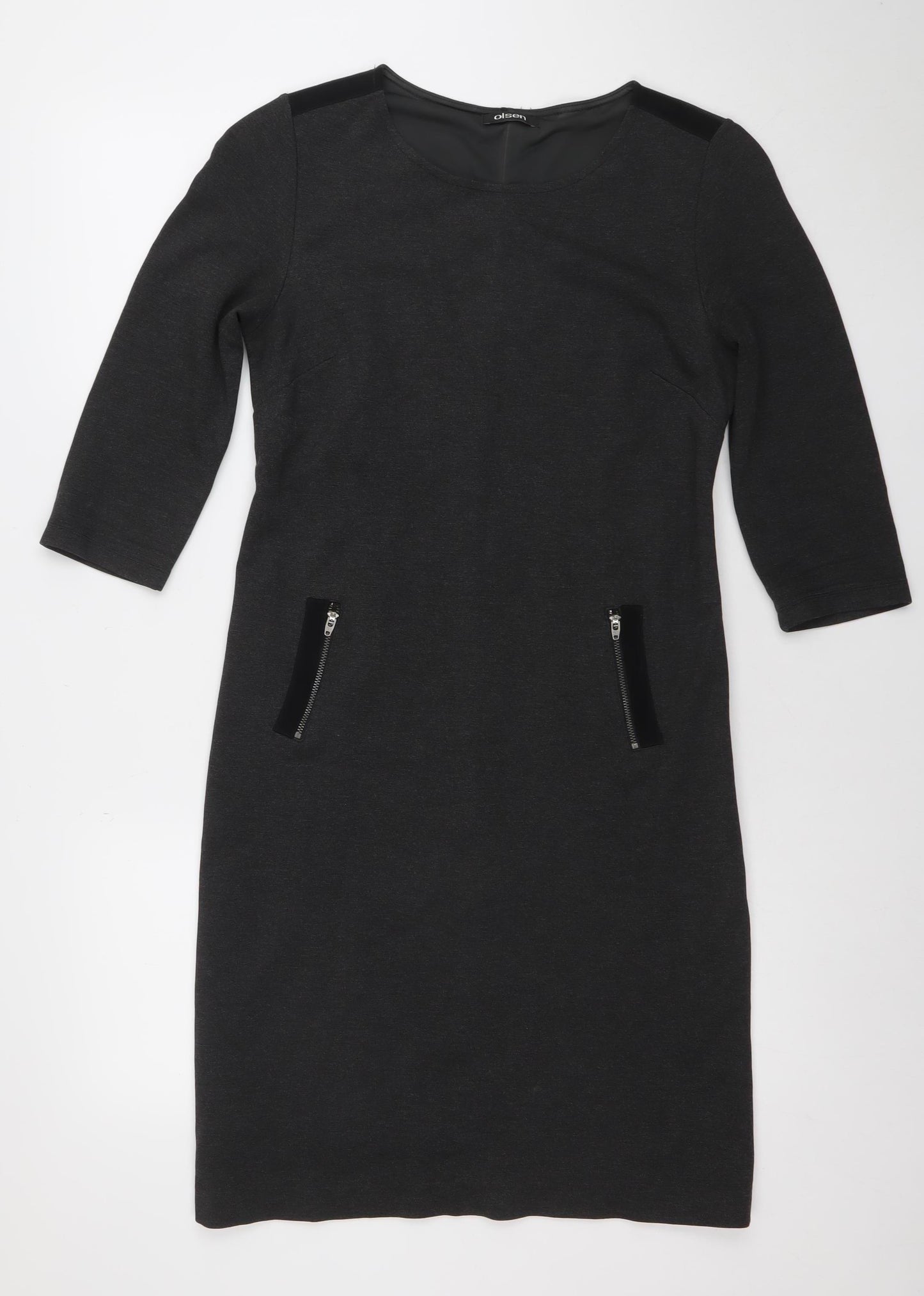 Olsen Women Black Size 10 Shift Knee Length 3/4 Sleeve Dress