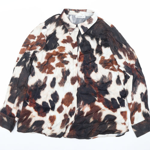 Gallery Women’s Multicoloured Animal Print Long Sleeve Viscose Blouse Size L