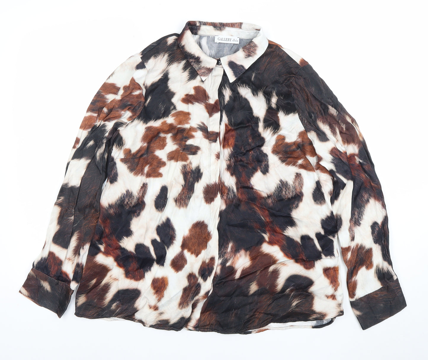 Gallery Women’s Multicoloured Animal Print Long Sleeve Viscose Blouse Size L