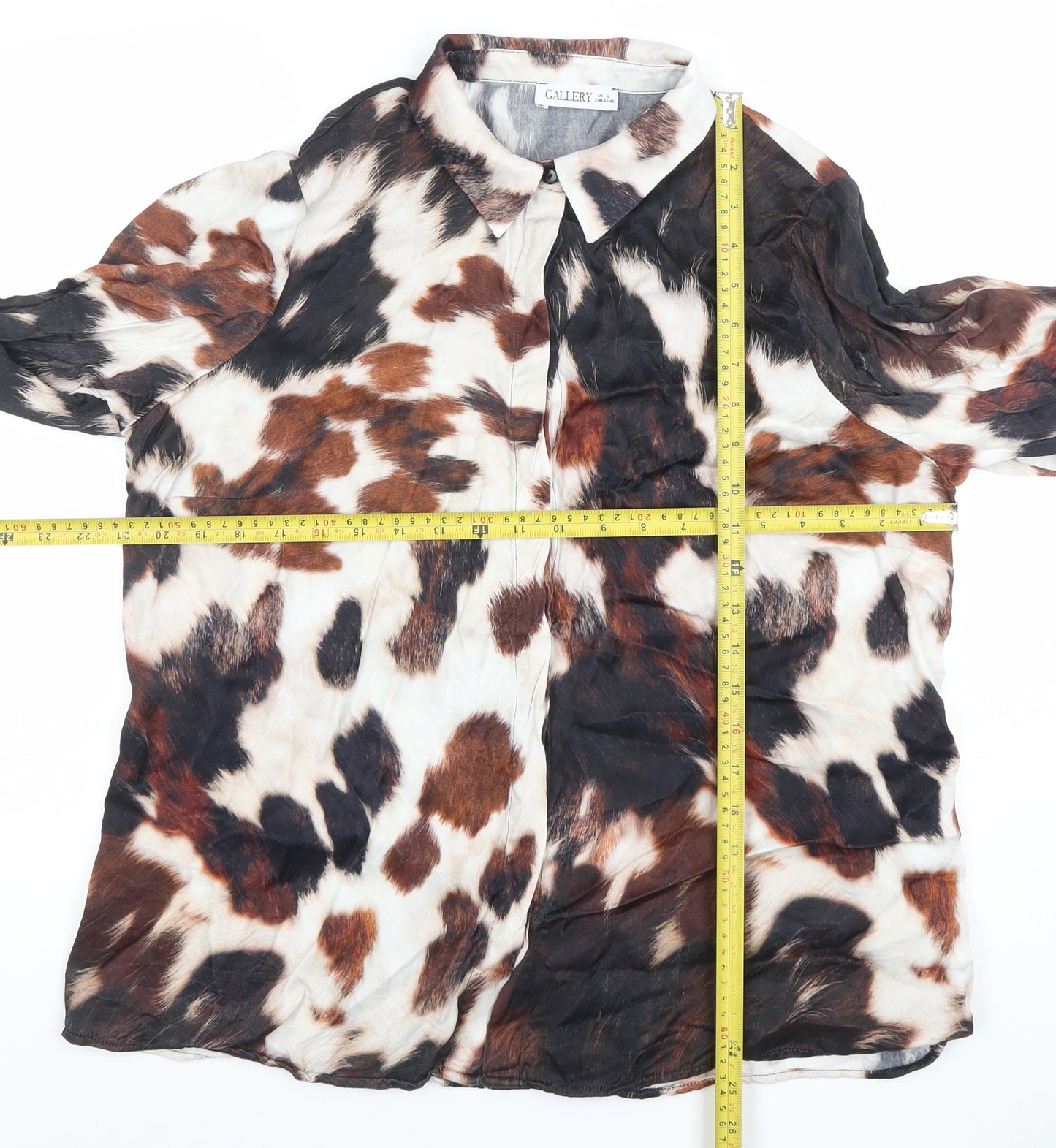 Gallery Women’s Multicoloured Animal Print Long Sleeve Viscose Blouse Size L