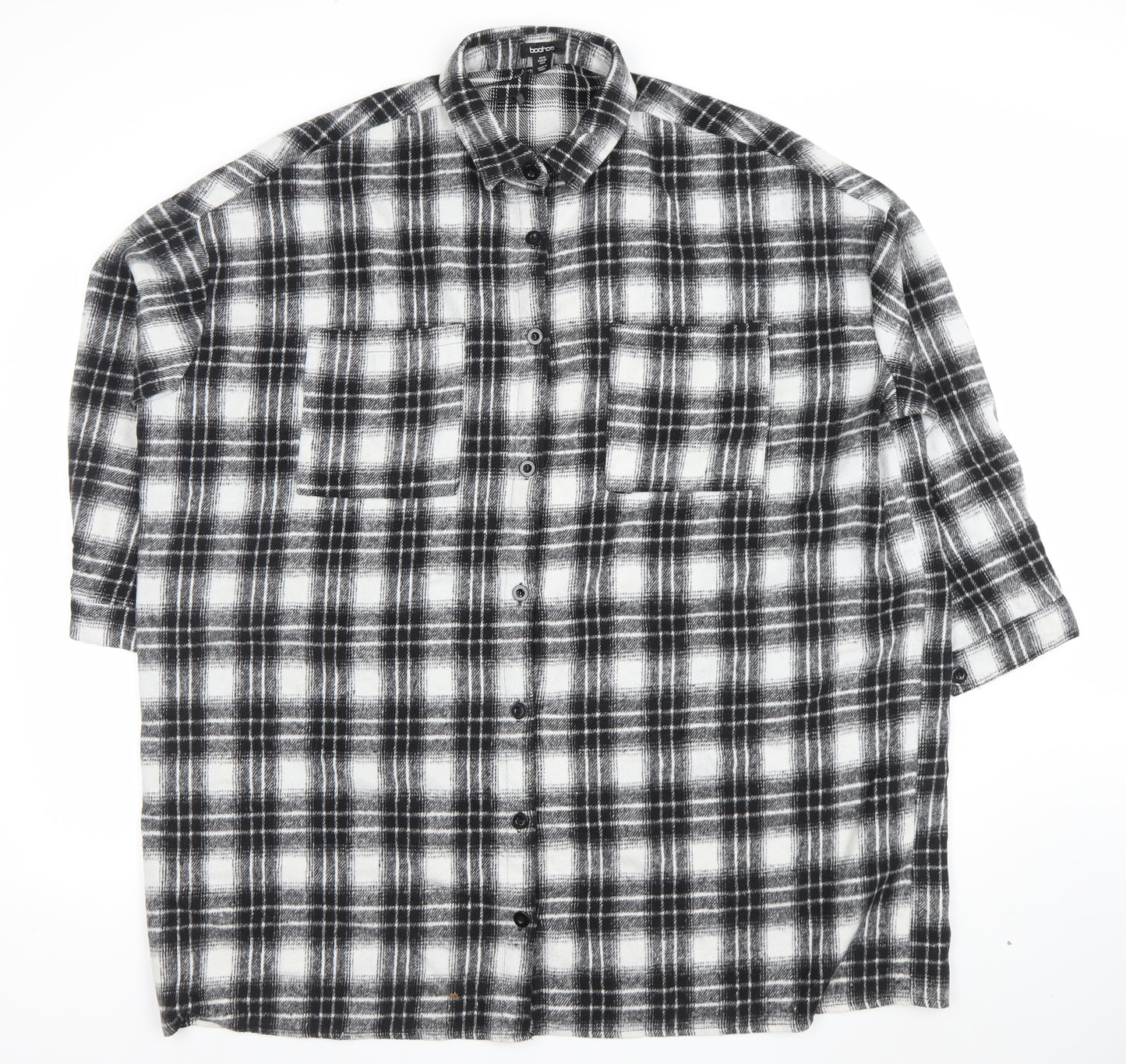 Boohoo Womens Black Check 3/4 Sleeve Shirt Dress Size 10