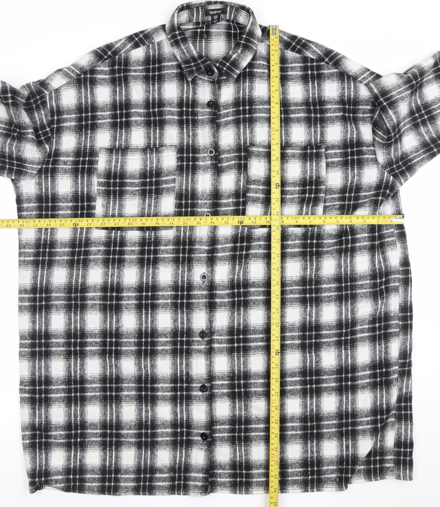 Boohoo Womens Black Check 3/4 Sleeve Shirt Dress Size 10
