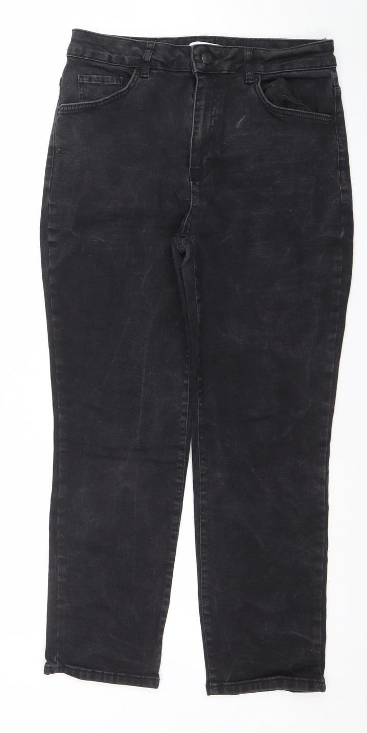 Gallery Womens Black Straight Leg Jeans UK 12 Mid Rise Stretch Denim