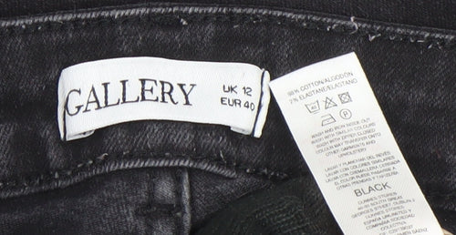 Gallery Womens Black Straight Leg Jeans UK 12 Mid Rise Stretch Denim