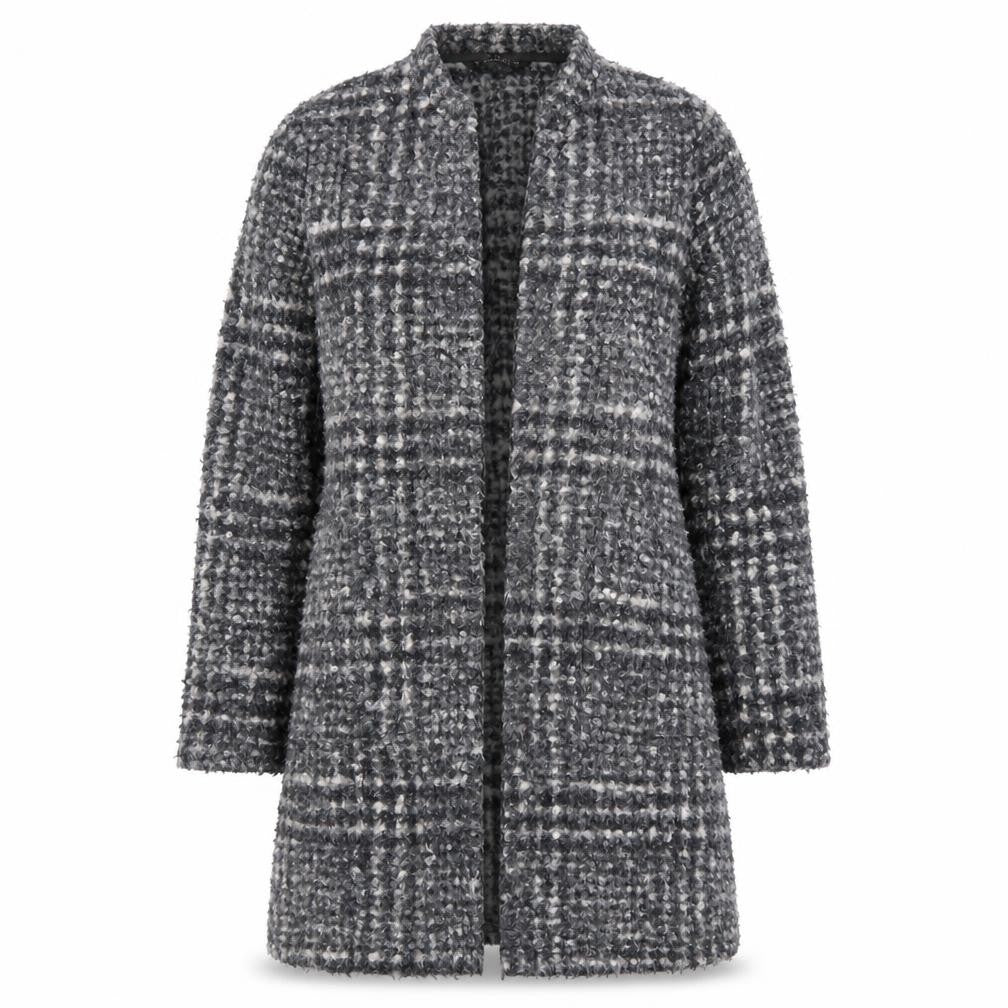 Front view of Dunnes Women Grey Check Mid-Length Coatigan, size S
