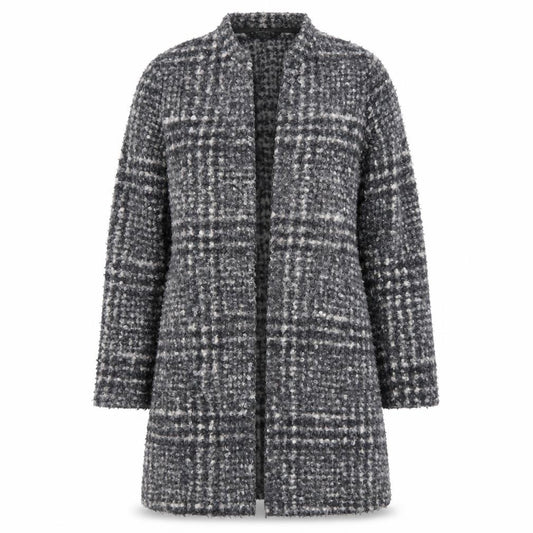Front view of Dunnes Women Grey Check Mid-Length Coatigan, size S