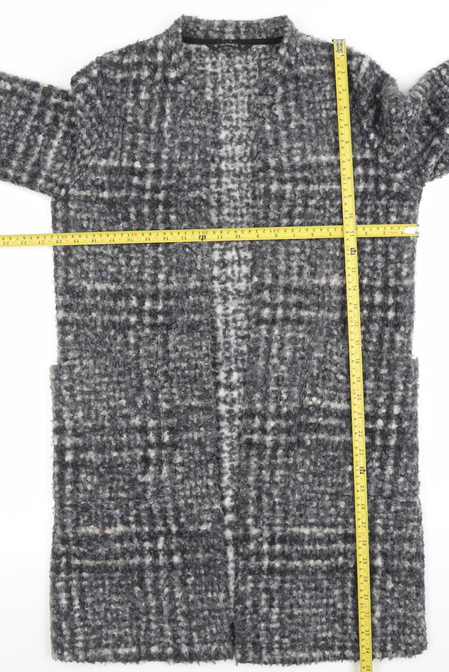 Dunnes Women Grey Check Mid-Length Coatigan Size S