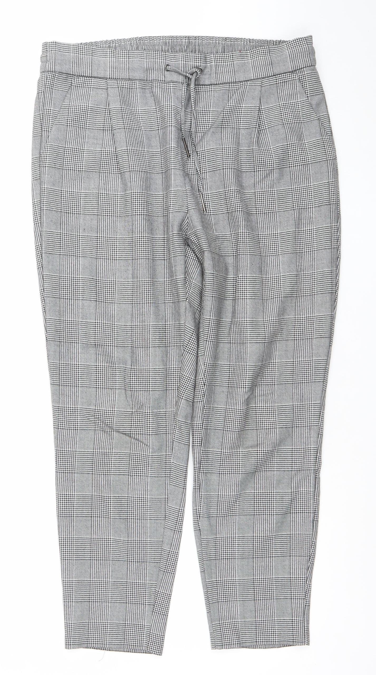 Vero Moda Women Grey Check Chino Trousers L Regular Fit
