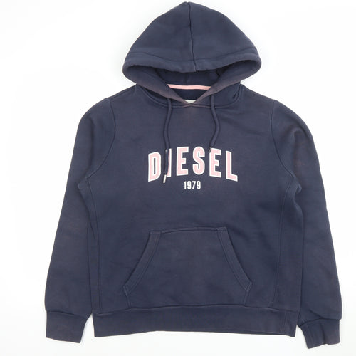 Diesel Women’s Navy Pullover Hoodie Medium Cotton Blend Authentic Logo