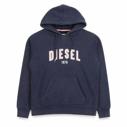 Front view of Diesel Women’s Navy Pullover Hoodie Medium Cotton Blend Authentic Logo