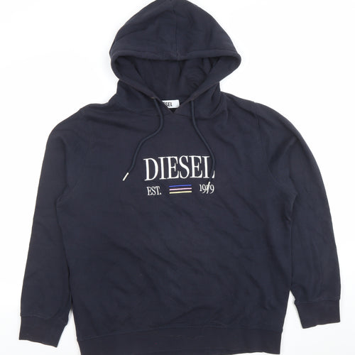 Diesel Womens Black Medium Pullover Hoodie Embroidered Logo