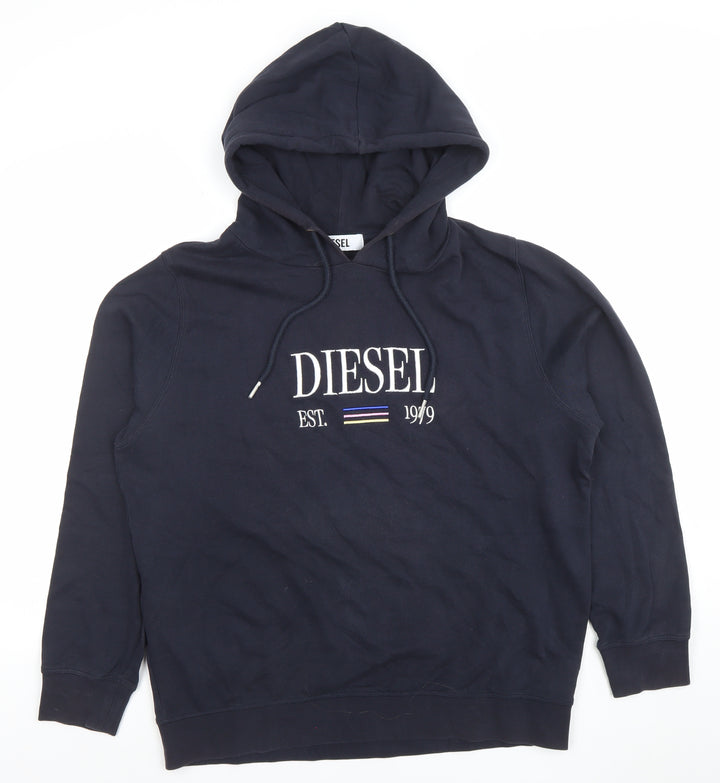 Diesel Womens Black Medium Pullover Hoodie Embroidered Logo