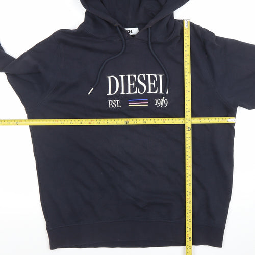 Diesel Womens Black Medium Pullover Hoodie Embroidered Logo