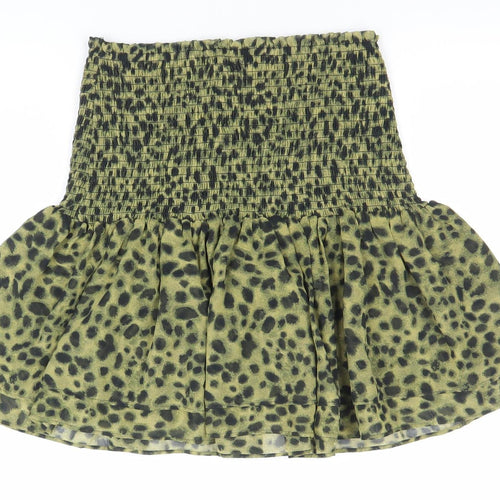H&M Women Green Animal Print A-Line Short Skirt Size M