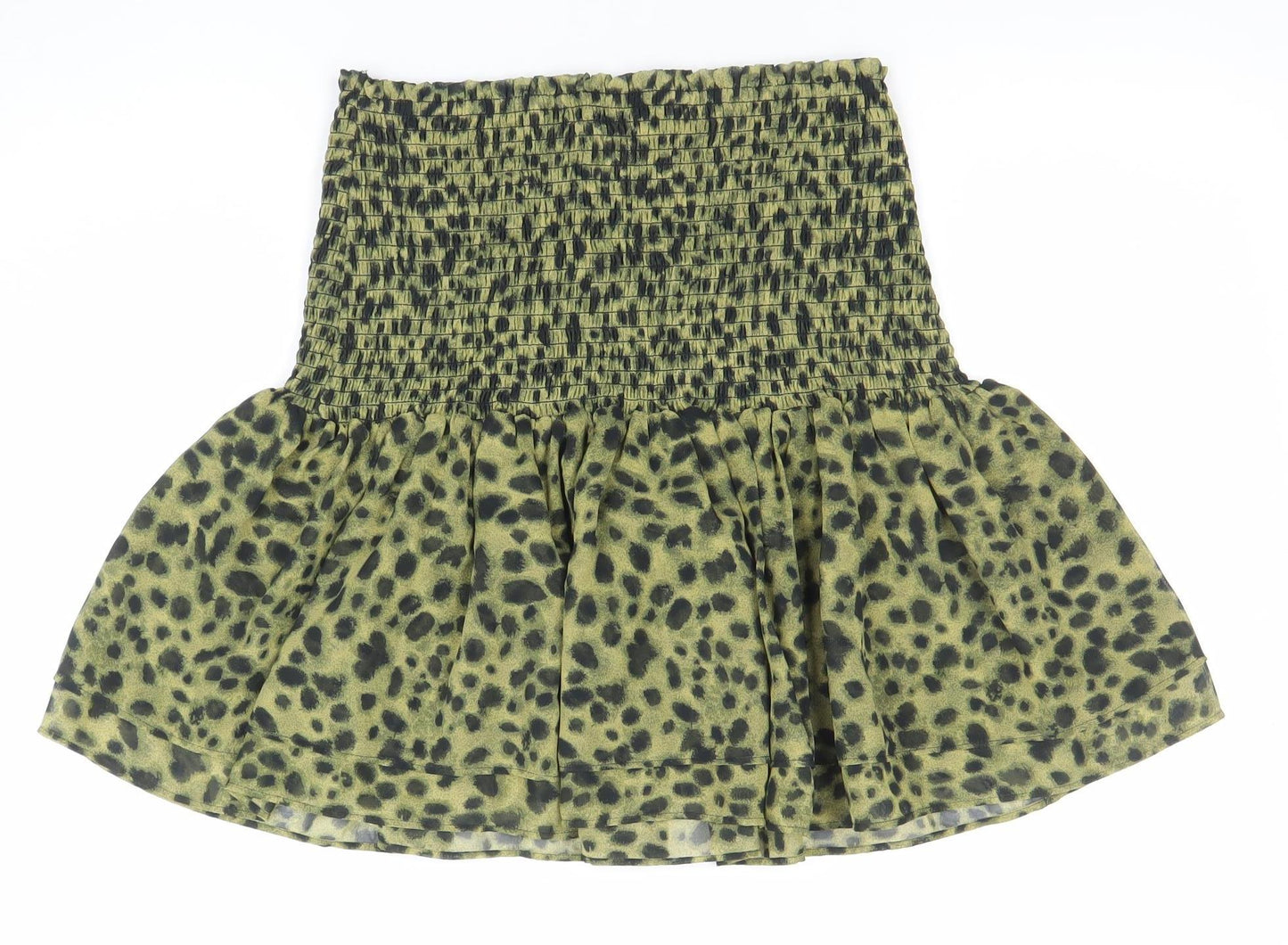 H&M Women Green Animal Print A-Line Short Skirt Size M