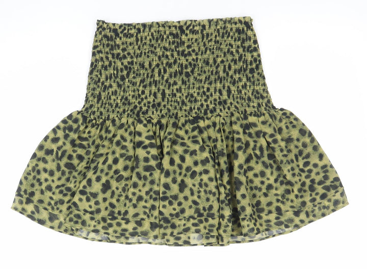 H&M Women Green Animal Print A-Line Short Skirt Size M