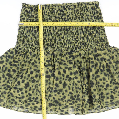 H&M Women Green Animal Print A-Line Short Skirt Size M